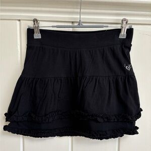 Girls size 10 Justice Tiered Ruffle Black Skirt /Skort built in shorts